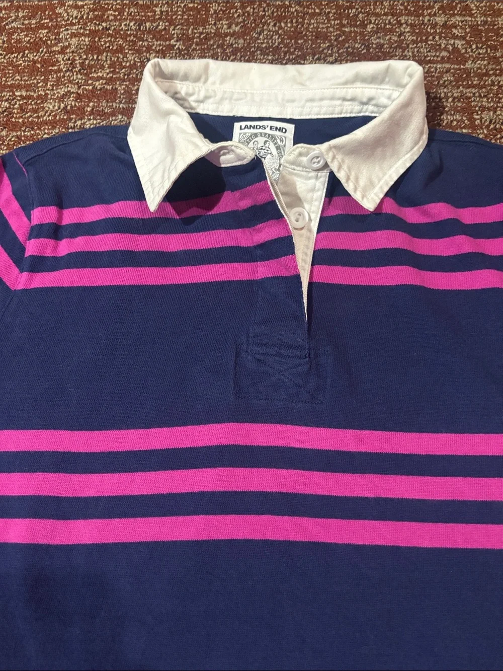 Vintage striped rugby shirt heavyweight long sleeve navy/pink preppy casual M